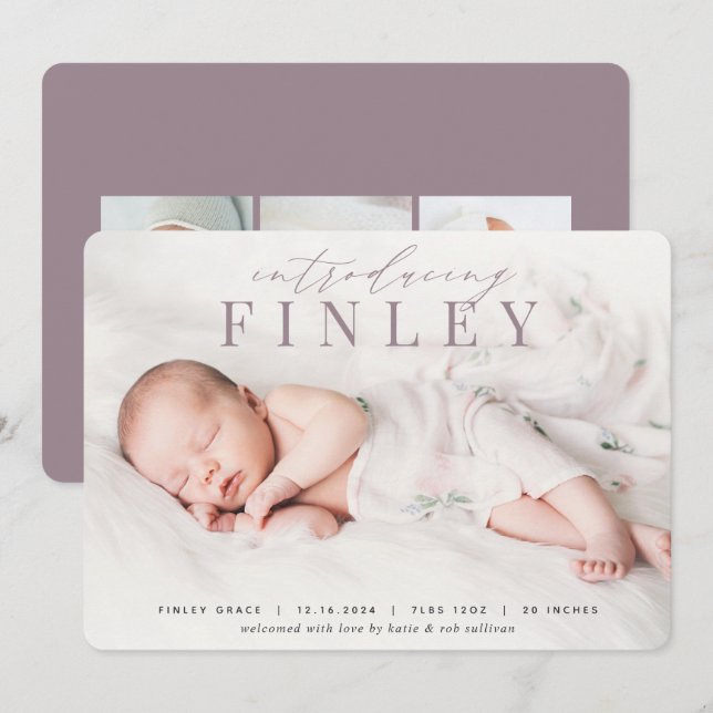 Titular elegante | Anuncio de nacimiento de la fot (Anverso / Reverso)