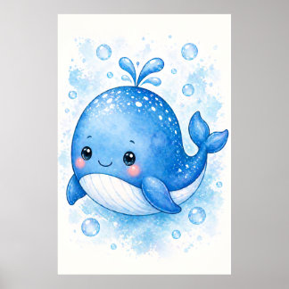 Título Arte de guardería de ballena azul acuarela 
