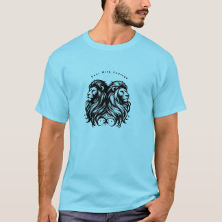 Título: Camiseta azul con leones gemelos y 'rugir