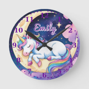 Título: Reloj de pared de unicornio lunar - Nombre
