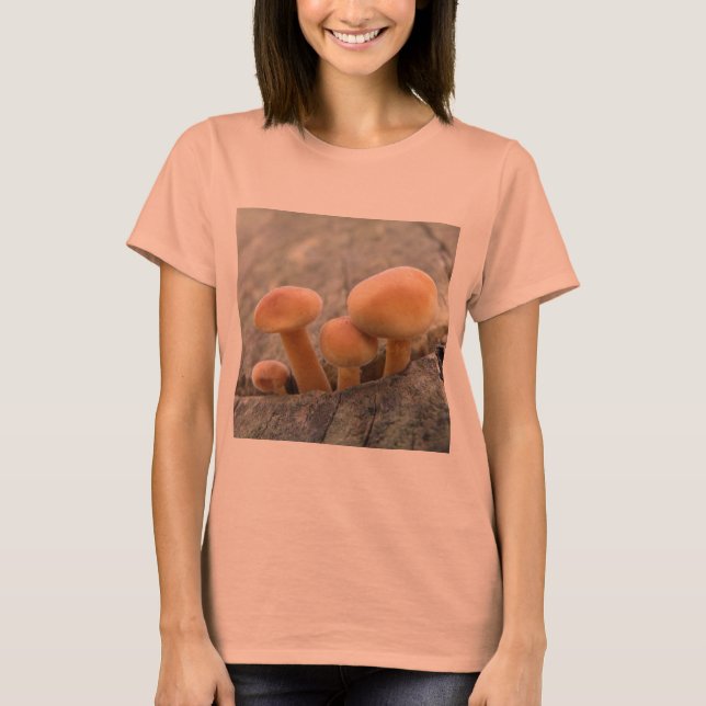 Toadstools en una camiseta troncal del árbol (Anverso)
