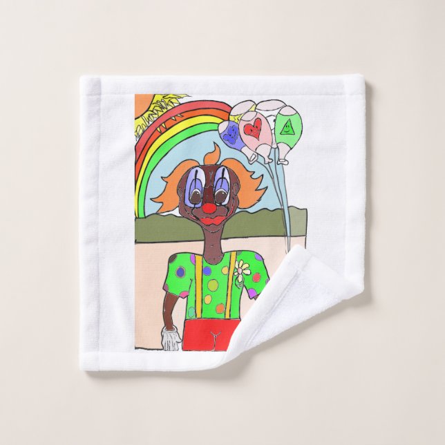 toalha de rosto desenho palhaço com balões  (Toallita)