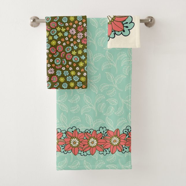 Toalla acuática y rosa retro floral (In situ)