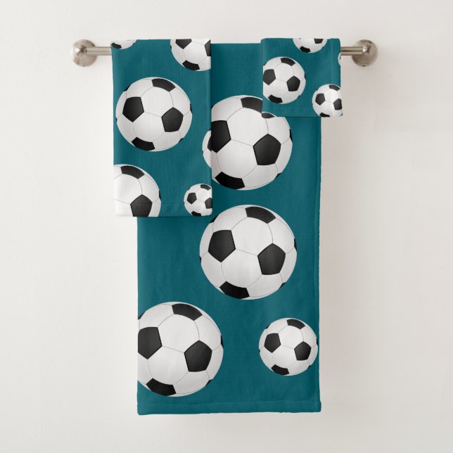 Toalla azul turquesa de balón de fútbol (In situ)