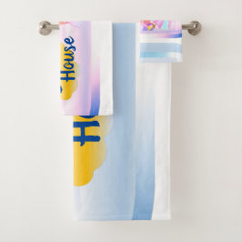 Toalla azul y rosa de la casa de la playa