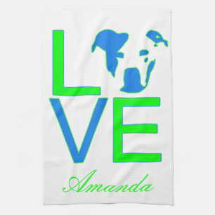 Toalla azul y verde de neón del amor del pitbull