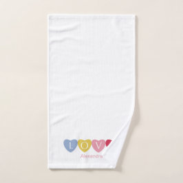 Toalla blanca simple corazón de amor nombre monogr