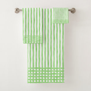 Toalla blanca y verde limón de rayas