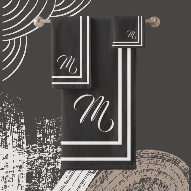 Toalla clásica monogramada de carbón vegetal negro (Subido por el creador)