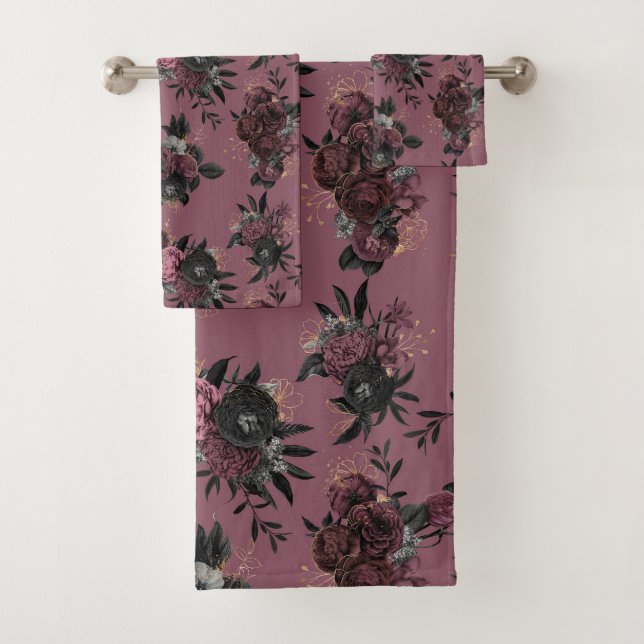 Toalla con estampado de flores borgoña (In situ)
