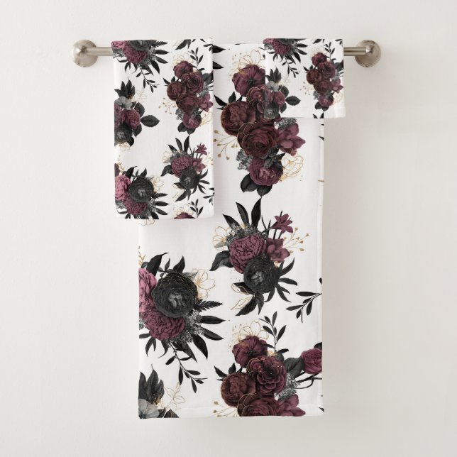 Toalla con estampado de flores de Borgoña (In situ)