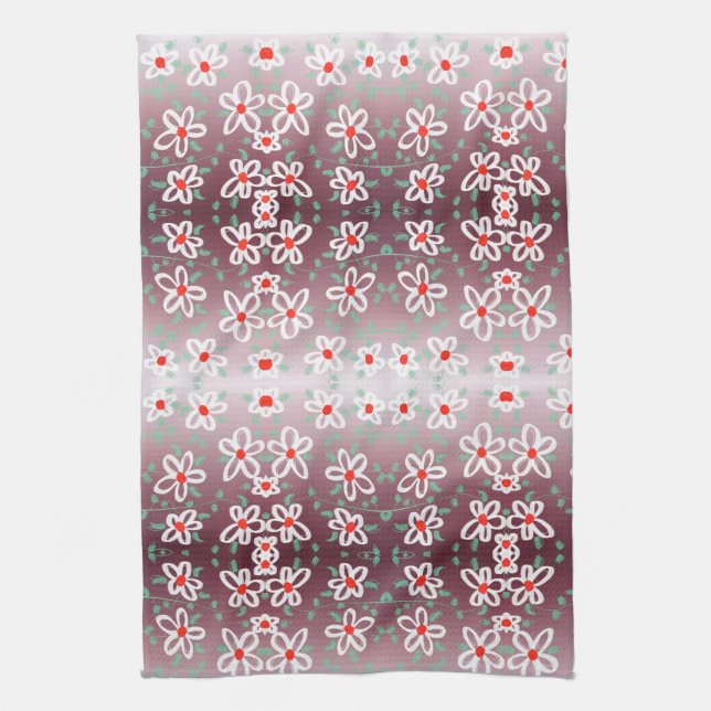 Toalla con flores de rojo y ciruela (Vertical)