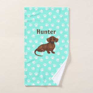 Toalla con Huella de Pata de Dachshund Azul y Blan