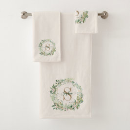 Toalla con Monograma Botánico Elegante y Nombre Pe
