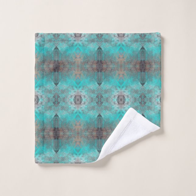 Toalla con patrón geométrico Aqua y Gris (Toallita)