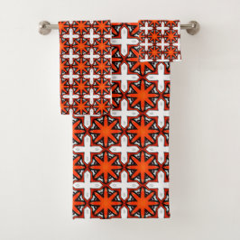 Toalla con patrón geométrico rojo y naranja