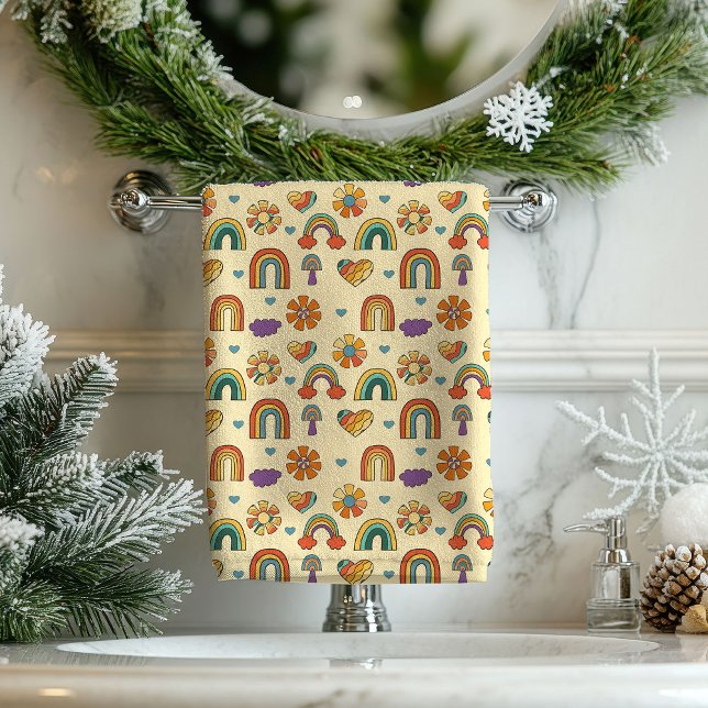 Toalla con remolino funky decoración de baño boho  (Funky Swirl Towel Groovy Boho Bathroom Decor)