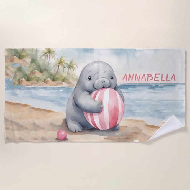 Toalla Cute Manatee Chica Beach (Anverso)