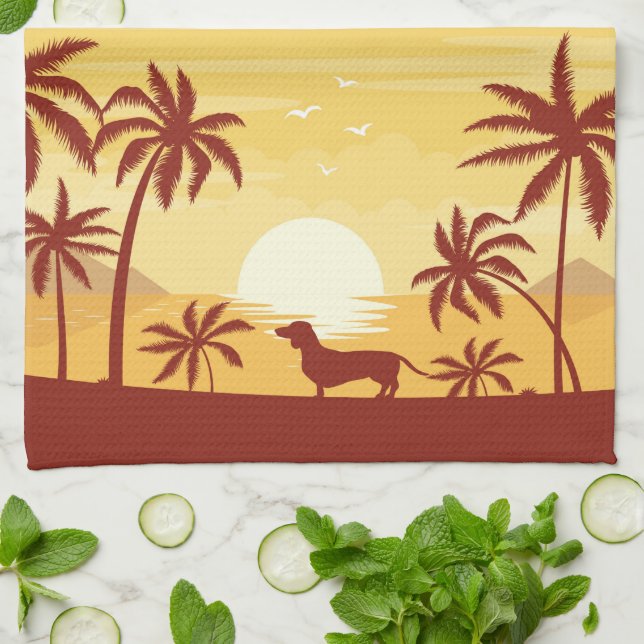 Toalla Dachshund Sunset Beachy Palmeras (Doblado)