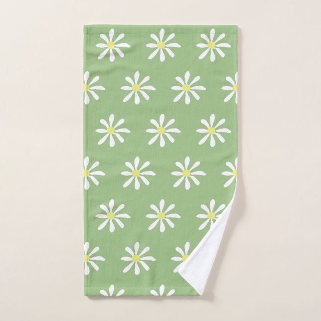 Toalla Daisy Dainty Hand (Sage Green & White) (Toalla de mano)
