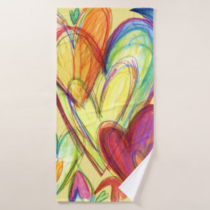 Toalla de arte de corazones curativos amarillos