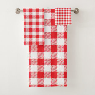 Toalla de baño a cuadros roja y blanca elegante de