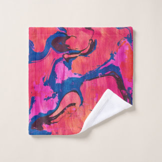 Toalla de baño abstracta estilo Ebru rojo azul Val