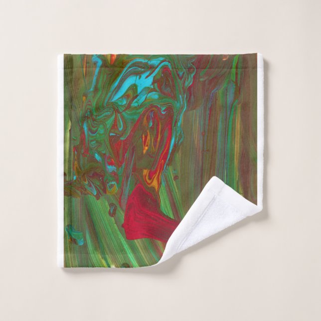 Toalla de baño abstracta roja verde negrita De Tra (Toallita)