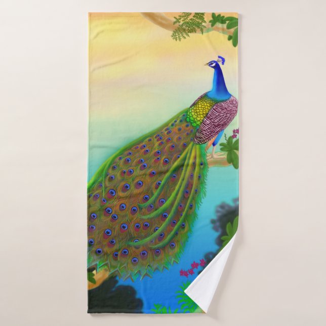 Toalla de baño azul exótica del pavo real (Toalla de baño)