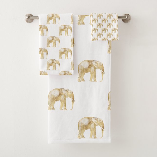 TOALLA DE BAÑO BLANCO CON ELEFANTE DE ÁFRICA ORO (In situ)