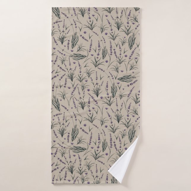Toalla de baño con estampado botánico de lavanda (Toalla de baño)