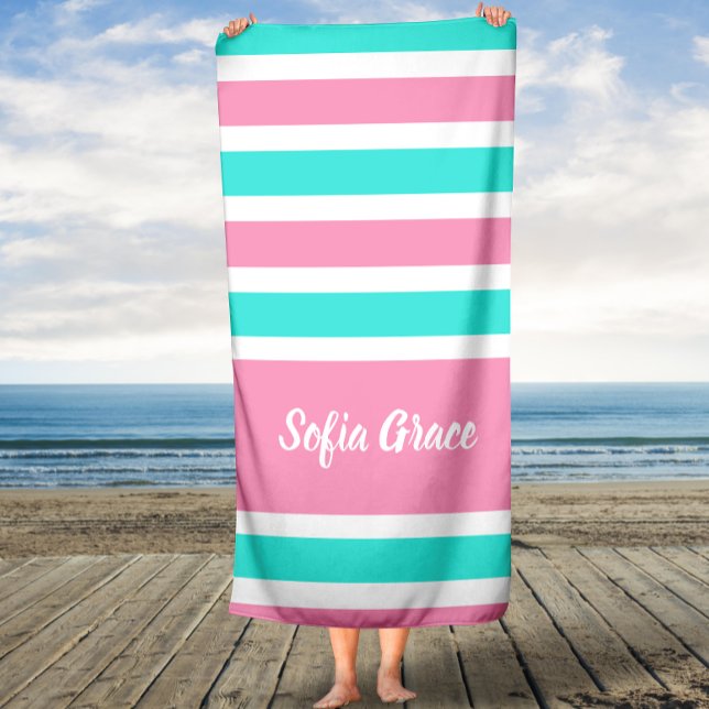 Toalla De Baño Con Guión De Rayas Rosa Aqua (Subido por el creador)