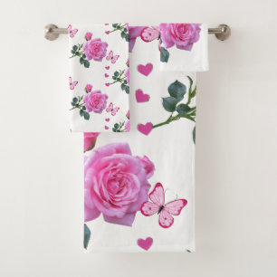 Toalla de baño con mariposa rosa floral