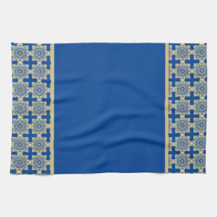 Toalla de baño con medallones azules y dorados