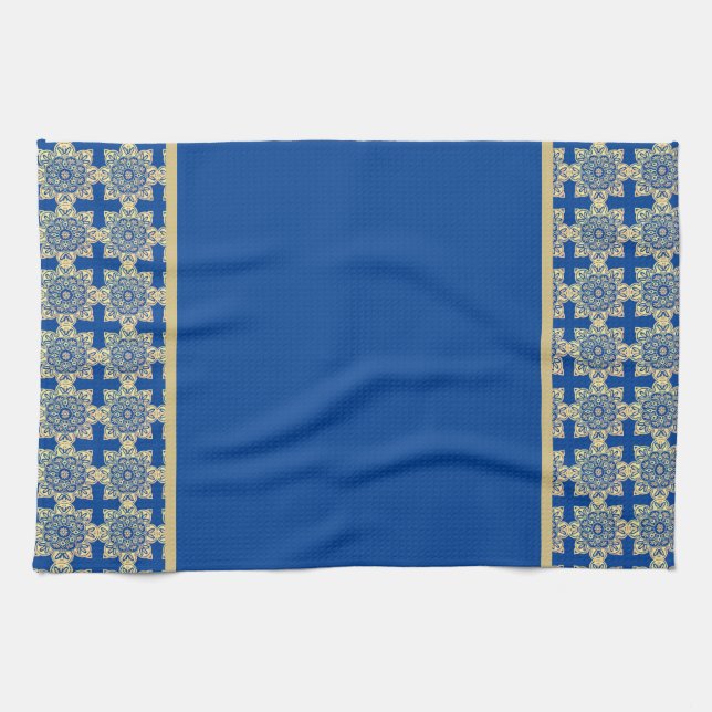 Toalla de baño con medallones azules y dorados (Horizontal)