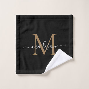 Toalla de Baño con Monograma de Oro Negro Elegante