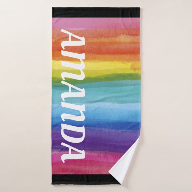 Toalla de baño con nombre personalizada Rainbow (Toalla de baño)
