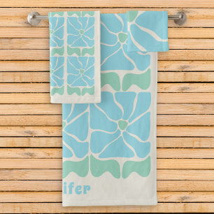 Toalla de baño con patrón de flores verde azul ret