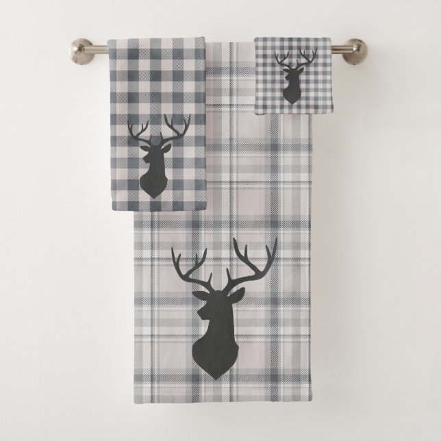 Toalla de baño con silueta de buck de cuadros rúst (In situ)