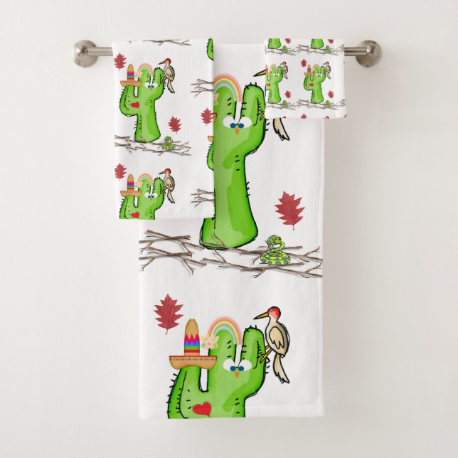 Toalla De Baño Conjuntos De Cactus De Pájaro (In situ)