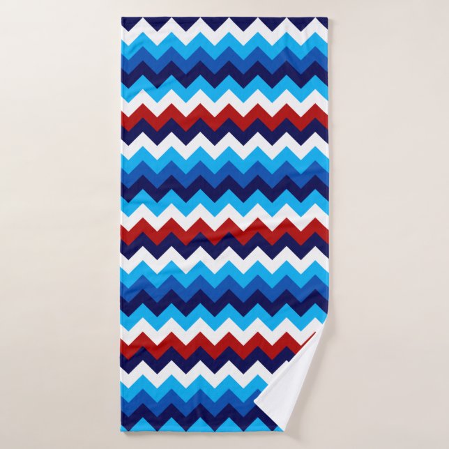 Toalla de baño Cute Red White Blue Chevrons (Toalla de baño)
