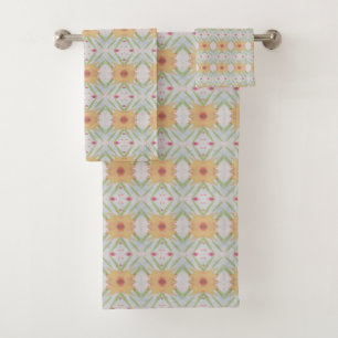 Toalla de baño de albaricoque con rosa y verde