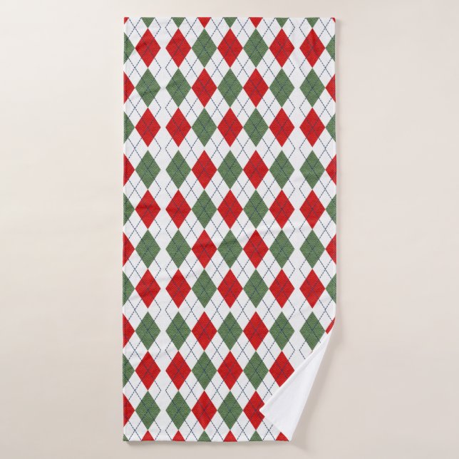 Toalla de baño de argyle verde rojo (Toalla de baño)