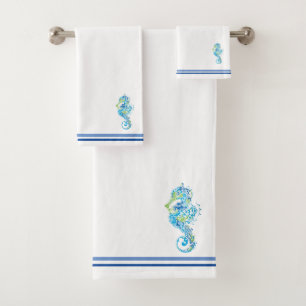 Toalla de baño de color blanco marino con caballit