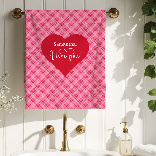 Toalla de baño de corazones rojos románticos para  (Romantic Red Hearts Valentine Bath Towel Boyfriend)