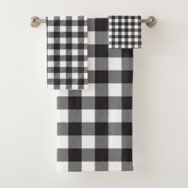 Toalla de baño de cuadros Búfalo en blanco y negro