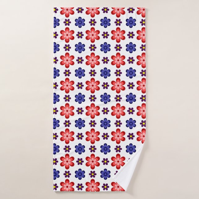 Toalla de baño de flores azul púrpura rojo boho (Toalla de baño)