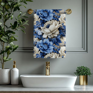 Toalla de baño de flores azul y marfil opulentas