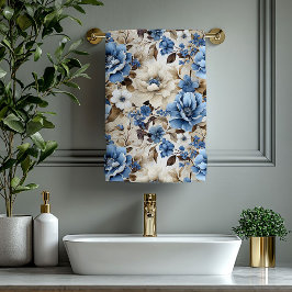 Toalla de baño de flores doradas azul marino de lu