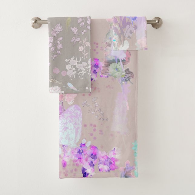 Toalla de baño de flores ilustradas a mano (In situ)